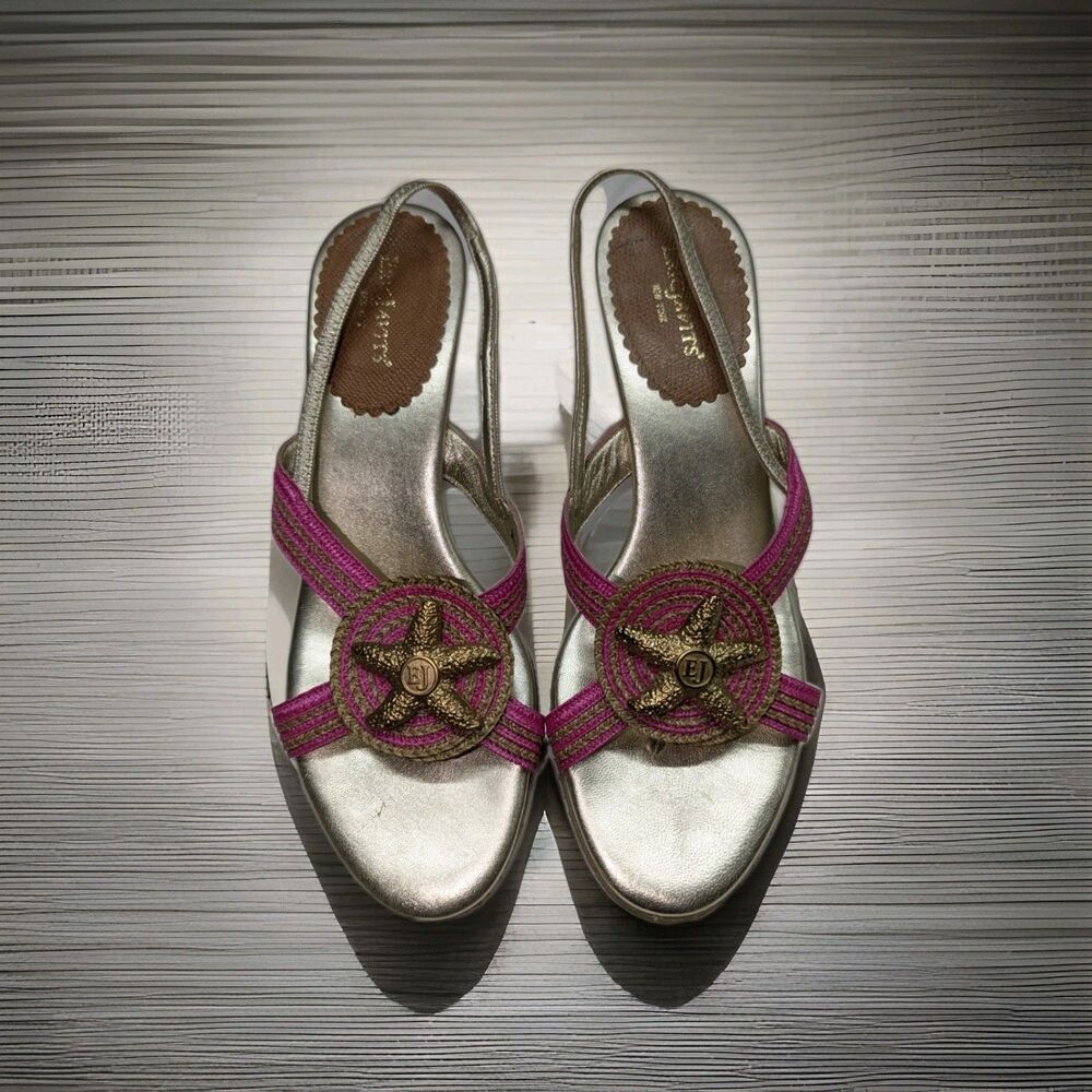Eric Javits Woven Starfish Thong Slingback Kitten Heel Sandal Shoes Size 8
